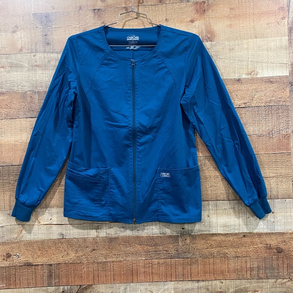 Cherokee Workwear Teal Premium Core Stretch Scrub Jacket Size Small - Picture 1 of 4